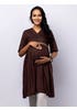 Coffee Embroidered Viscose Taaga Casual Maternity Dressy Tunic