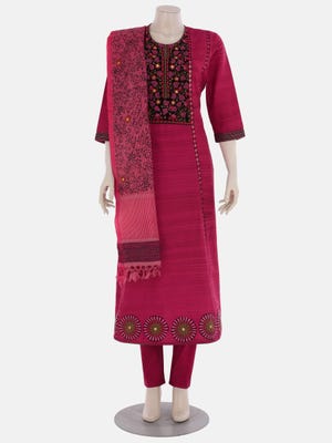 Fuchsia Printed and Embroidered Joysree Silk Shalwar Kameez