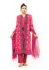Crimson Red Printed and Embroidered Mixed Muslin Shalwar Kameez Set