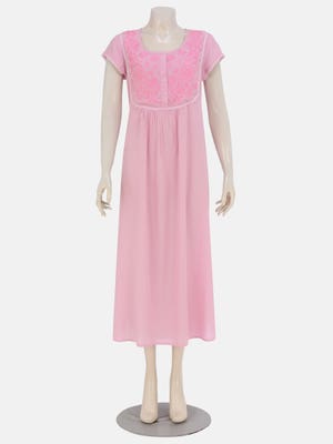 Pink Embroidered Linen Nightwear