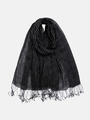 Black Striped Cotton Scarf