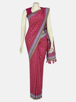 Pink Printed and Nakshi Kantha Embroidered Silk Saree