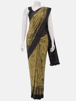 Olive Tie-Dyed and Hand Painted Silk Saree