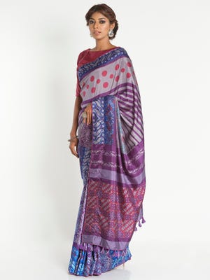 Purple Printed and Dyed Silk Saree