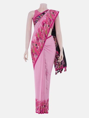 Pink Printed and Embroidered Silk Saree