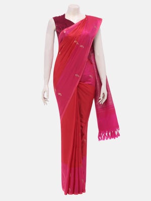 Red Tangail Soft Silk Baluchari Saree