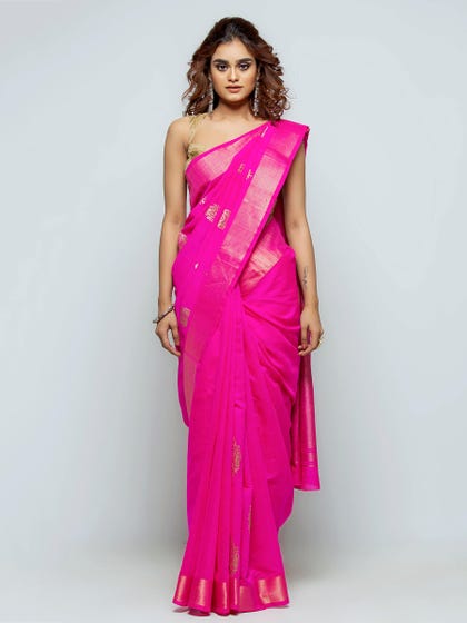 Hot Pink Sirajganj Half Silk Opera Saree