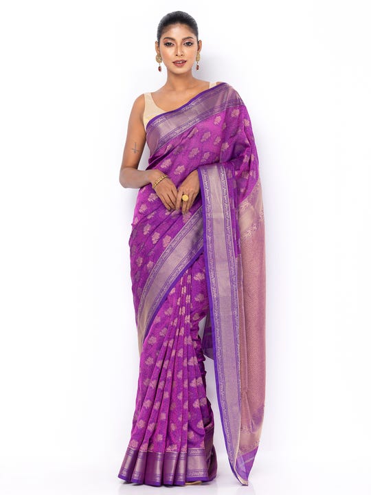 Purple Dual Tone Sirajganj Half Silk Opera Saree