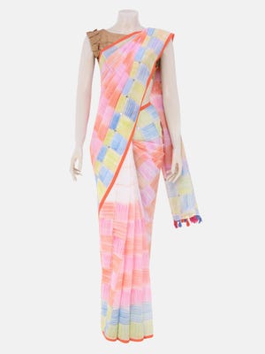 Multicolour Hand Painted Cotton Saree