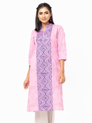 Pink Printed Handloom Cotton Printed Panjabi