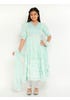 Seafoam Green Printed and Embroidered Linen Long Gown