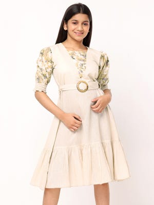 Beige Printed Cotton Frock