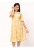 Golden Printed and Embroidered Linen Frock