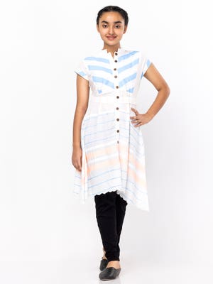 White Printed and Embroiered Linen Frock