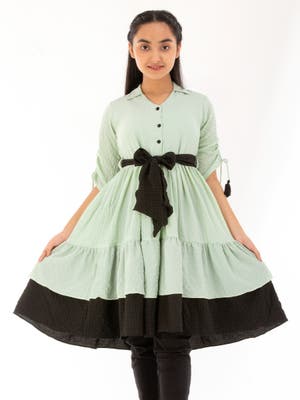 Mint Green Mixed Cotton Frock