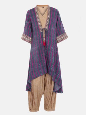 khaki Printed Linen Shalwar Kameez with Coaty