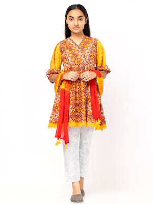 Brick Red Tie-Dyed and Printed Cotton Shalwar Kameez
