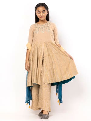 Beige Dyed and Embroidered Voile Shalwar Kameez