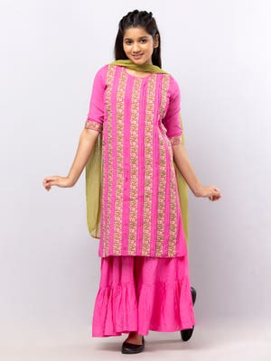 Pink Embroidered Linen Shalwar Kameez