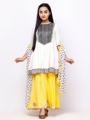 White Printed and Embroidered Linen Shalwar Kameez Set