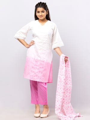 Off White/Pink Dyed and Embroidered Voile Shalwar Kameez