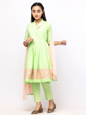 Light Green Embroidered Linen Shalwar Kameez