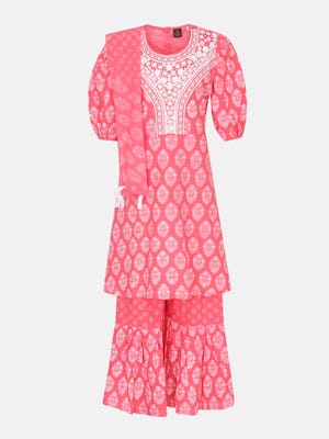 Watermelon Printed and Embroidered Voile Shalwar Kameez Set