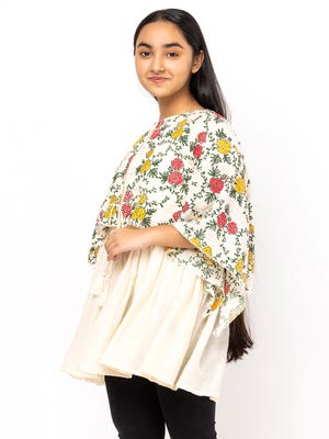 Beige Printed Mixed Cotton Top