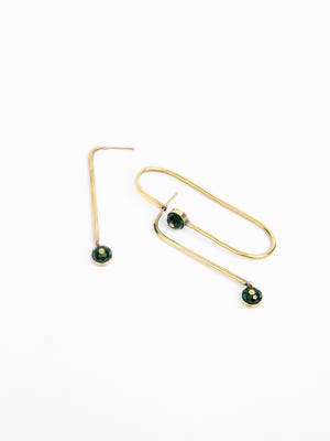 Green Stone Brass Taaga Earrings