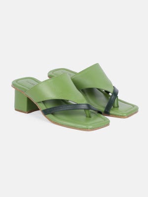 Green Genuine Leather Taaga Sandals