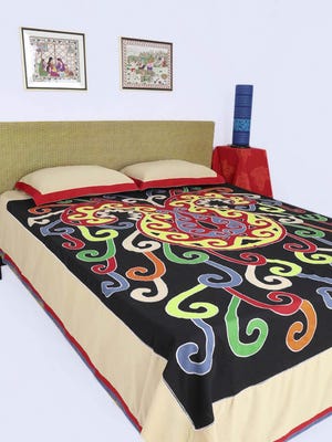 Black Appliquéd Cotton Bed Cover