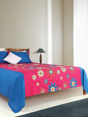 Magenta Appliqued Cotton Bed Cover