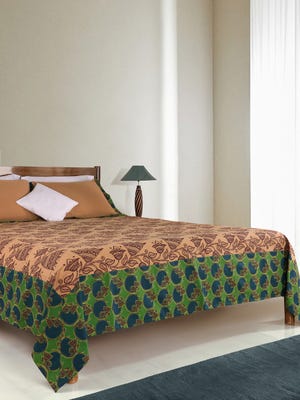 Green Printed Cotton Bed Cover