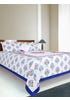 White Printed and Embroidered Cotton Bed Cover with Pillow Cover