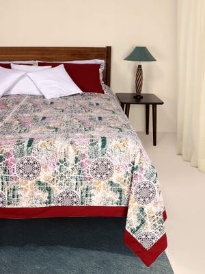 White Printed Cotton Bed Cover