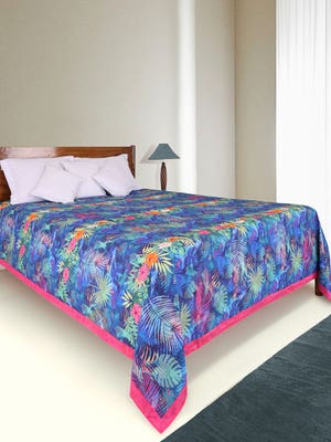 Blue Printed Cotton Bed Cover