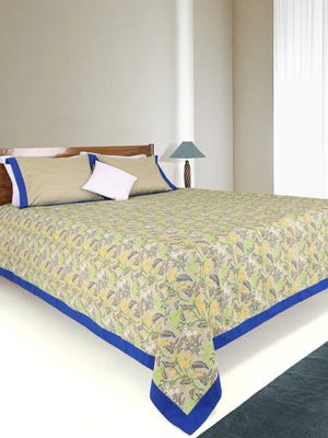 Green Printed Cotton Bed Cover Set