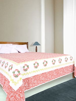 Brown/Green Printed Cotton Bed Cover 