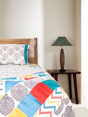 White Printed Cotton Bed Cover