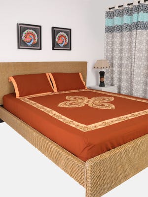 Brown Embroidered Cotton Bed Cover Set