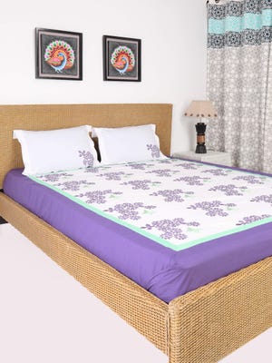 Light Purple Embroidered Cotton Bed Cover Set