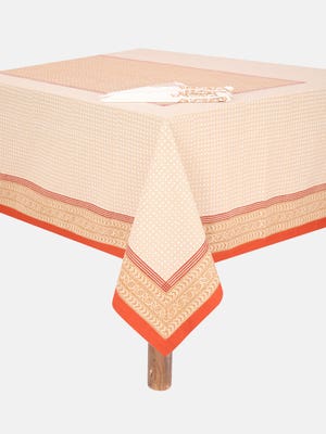 Khaki Printed Cotton Tablecloth with Napkins