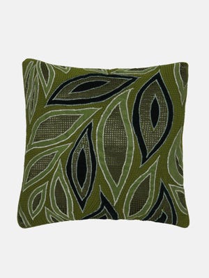 Olive Green Appliqued Mixed Silk Cushion Cover