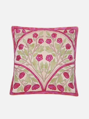 Golden Embroidered Mixed Silk Chosha Cushion Cover