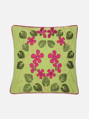 Light Green Appliqued Cotton Cushion Cover