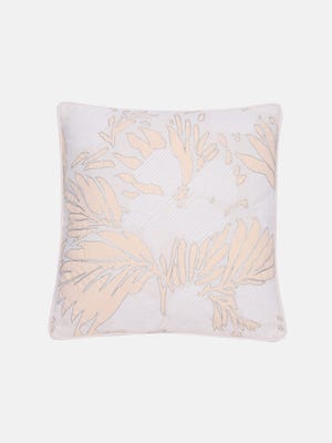 White Printed and Embroidered Cotton Cushion Cover