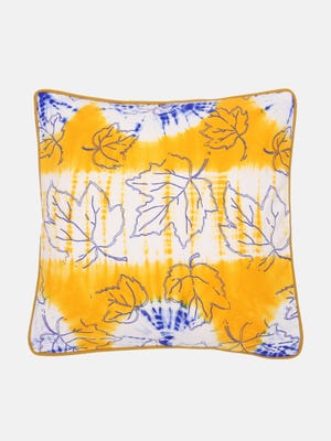 White Printed and Tie-Dyed Cotton Cushion Cover
