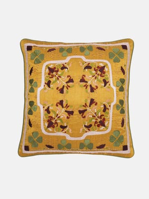 Golden Embroidered Dupioni Silk Cushion Cover