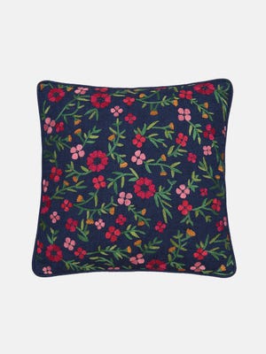 Deep Blue Embroidered Cotton Cushion Cover