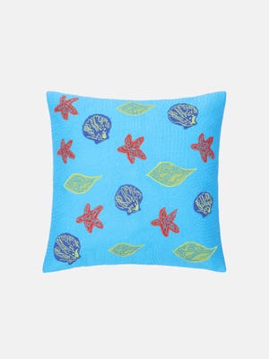 Sky Blue Embroidered and Appliqued Cotton Children Cushion Cover
